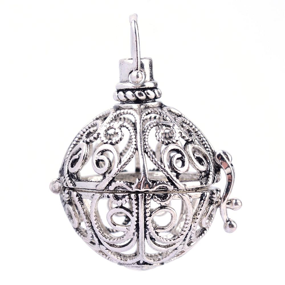 PandaHall Rack Plating Brass Cage Pendants, For Chime Ball Pendant Necklaces Making, Hollow Round, Antique Silver, 33x30x25mm, Hole: 5mm;...