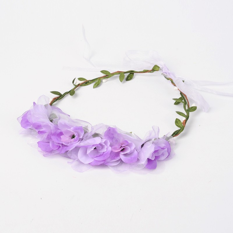PandaHall Wedding Party Beach Bride Flower Headband Garland/Wreath, Cloth Flower Headbands Garland/Wreath with Iron Wires, MediumPurple...