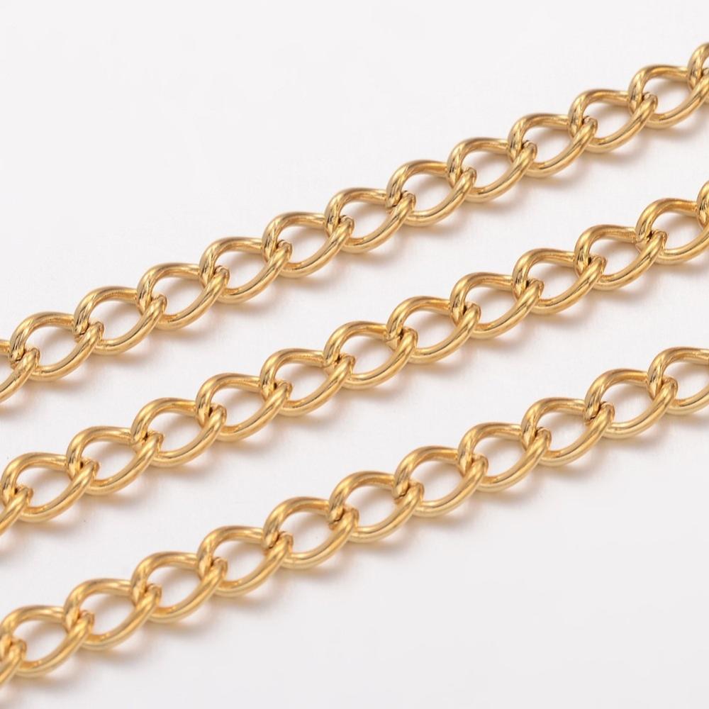 PandaHall 304 Stainless Steel Twisted Chains, Curb Chains, with Spool, Golden, 5x3.5x0.8mm; about 10m/roll Stainless Steel