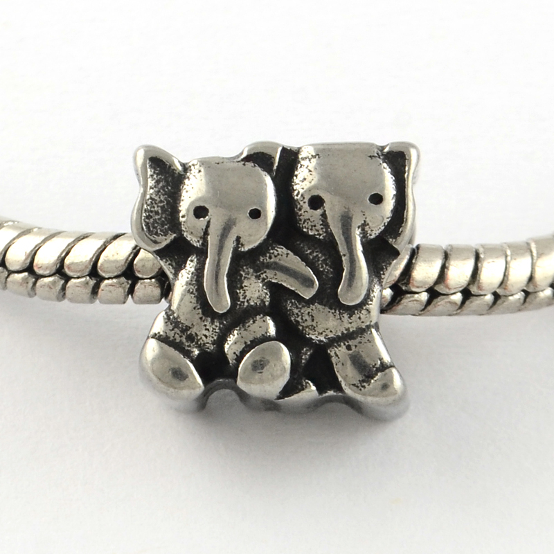 PandaHall Vintage Elephant 316 Stainless Steel European Beads, Large Hole Beads, Antique Silver, 10.5x11x8.5mm, Hole: 4.5mm Stainless Steel...