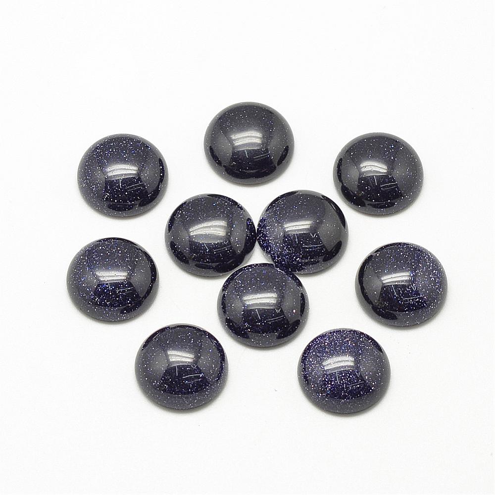 PandaHall Synthetic Blue Goldstone Cabochons, Dyed, Half Round/Dome, 12x5mm Blue Goldstone Half Round