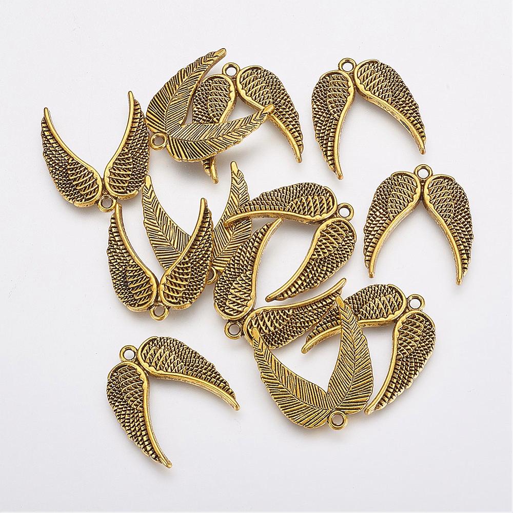 PandaHall Tibetan Style Pendants, Lead Free & Cadmium Free, Wing, Antique Golden, 23x20x2mm, Hole: 2mm Alloy Wing