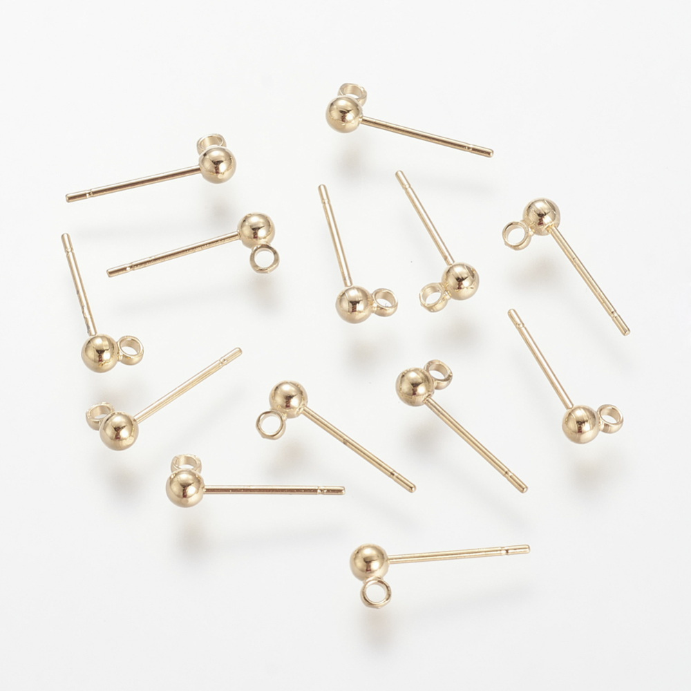 PandaHall Brass Stud Earring Findings, Real Gold Plated, 6x4mm, Hole: 1mm; pin: 0.8mm Brass