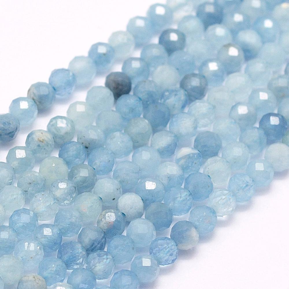 PandaHall Natural Aquamarine Beads Strands, Faceted, Round, 2mm, Hole: 0.5mm; about 210~220pcs/strand, 15.7"(40cm) Aquamarine Round Green