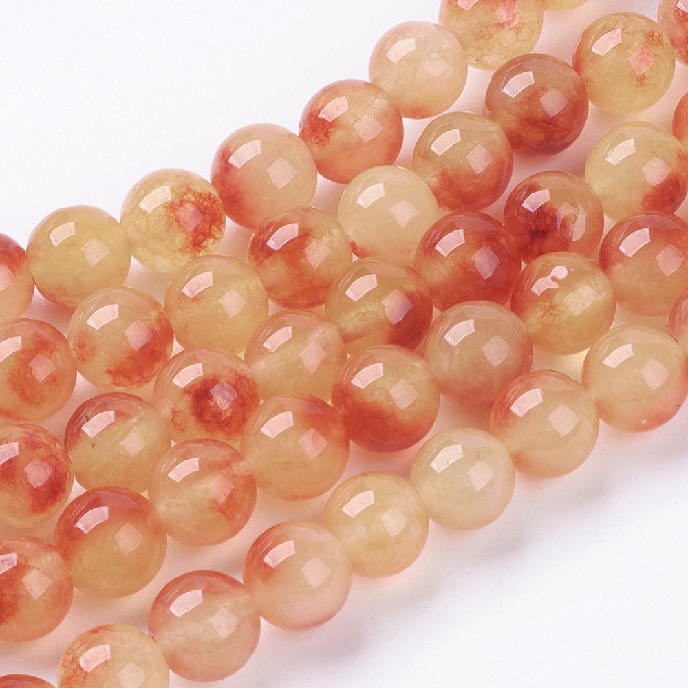 PandaHall Two Tone Natural Jade Bead Strands, Dyed, Round, DarkOrange, 8mm; Hole: 1mm, about 48pcs/strand, 14.9" Other Jade Round Orange