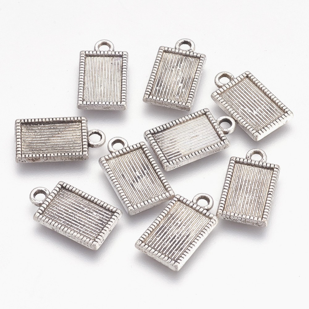 PandaHall Alloy Charms, Lead Free and Cadmium Free, Antique Silver, 16mm long, 9mm wide, 2mm thick, hole: 1.5mm Alloy Cuboid