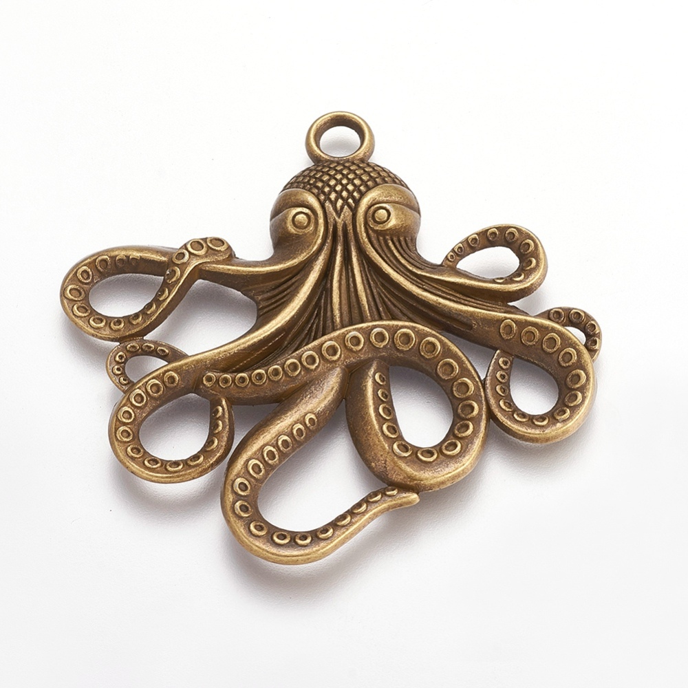 PandaHall Tibetan Style Alloy Big Pendants, Octopus, Lead Free & Cadmium Free, Antique Bronze, 57x55x3mm, Hole: 4mm Alloy Fish