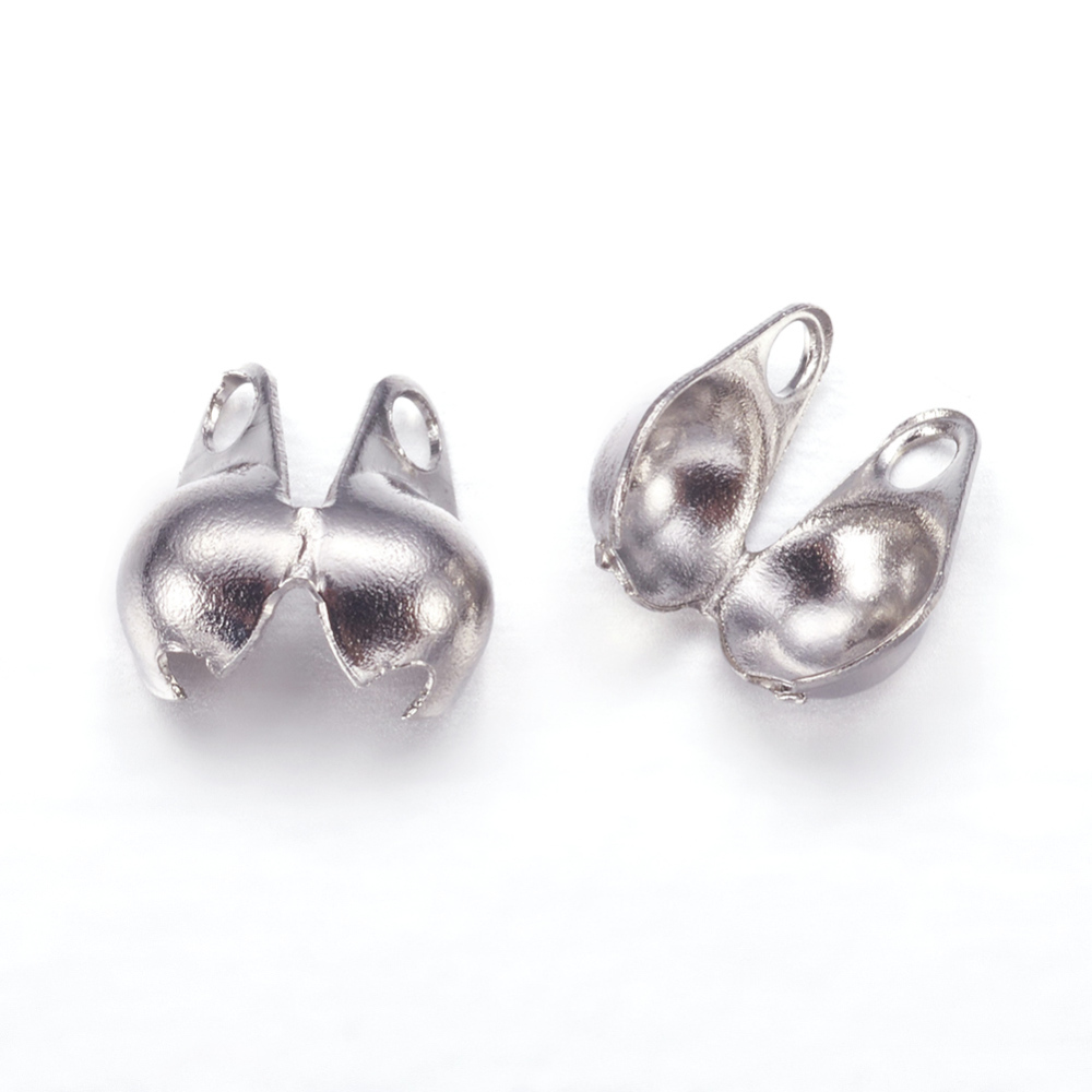 PandaHall 304 Stainless Steel Bead Tips Knot Covers, Stainless Steel Color, 6x4x3.5mm, Inner Diameter: 3mm; about 40pcs/5g Stainless Steel