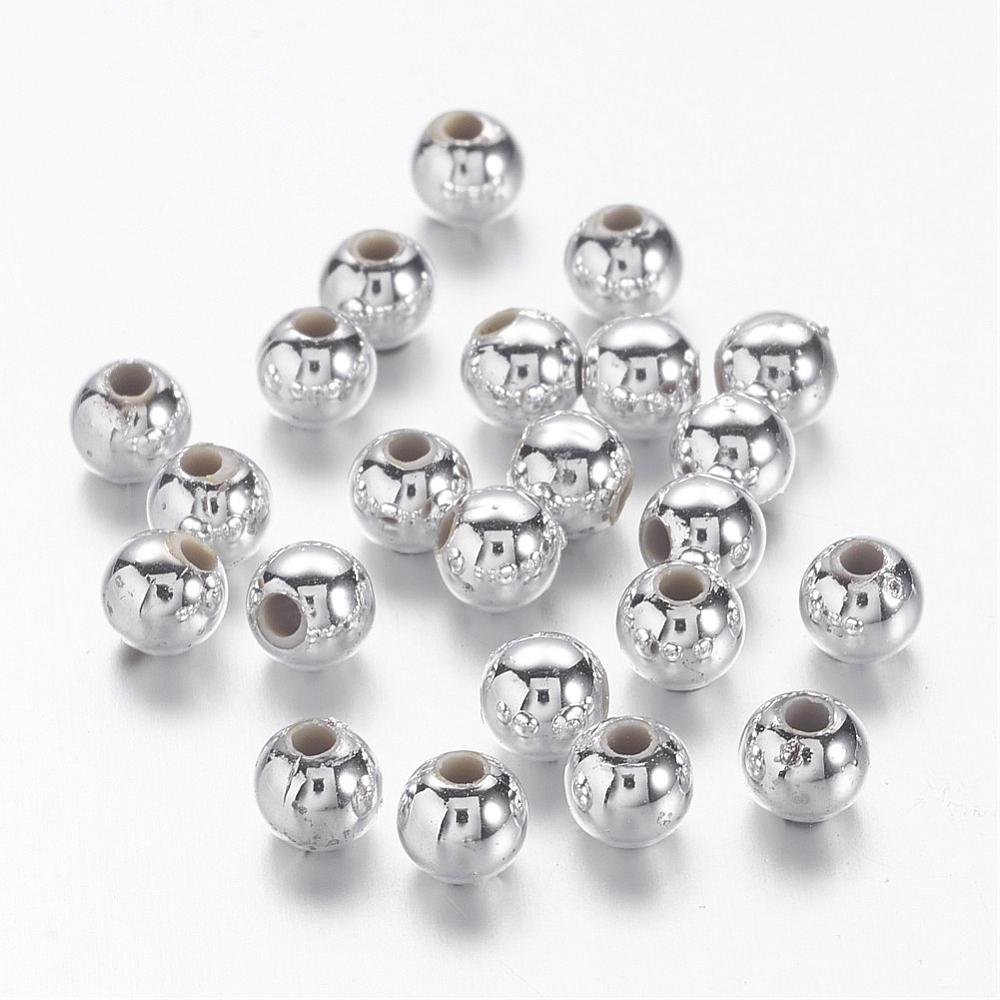 PandaHall Chunky Silver Plated Acrylic Round Spacer Beads for Kids Jewelry, about 4mm in diameter, hole: 1mm Acrylic Round Silver