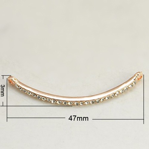 PandaHall Rose Gold Alloy Grade A Crystal Rhinestone Links, 47x3x3.5mm, hole: 2mm Alloy+Rhinestone Tube