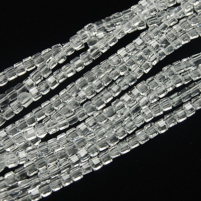 PandaHall Glass Beads Strands, Faceted, Cube, Clear, 3x3x3mm, Hole: 1mm Glass Cube Clear