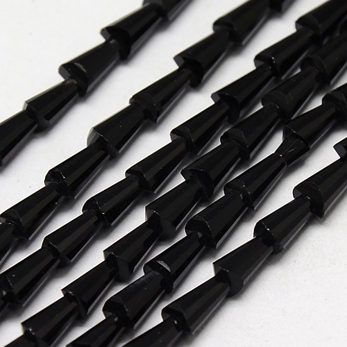 PandaHall Glass Beads Strands, Faceted, Cone, Black, 7.5x4mm, Hole: 1mm; about 71pcs/strand, 20.4" Glass Cone Black