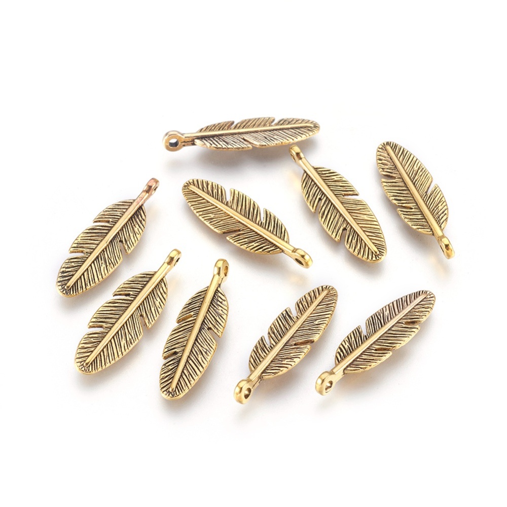 PandaHall Tibetan Silver Pendants, Lead Free & Nickel Free & Cadmium Free, Feather, Antique Golden, about 30mm long, 9mm wide, 2mm thick...