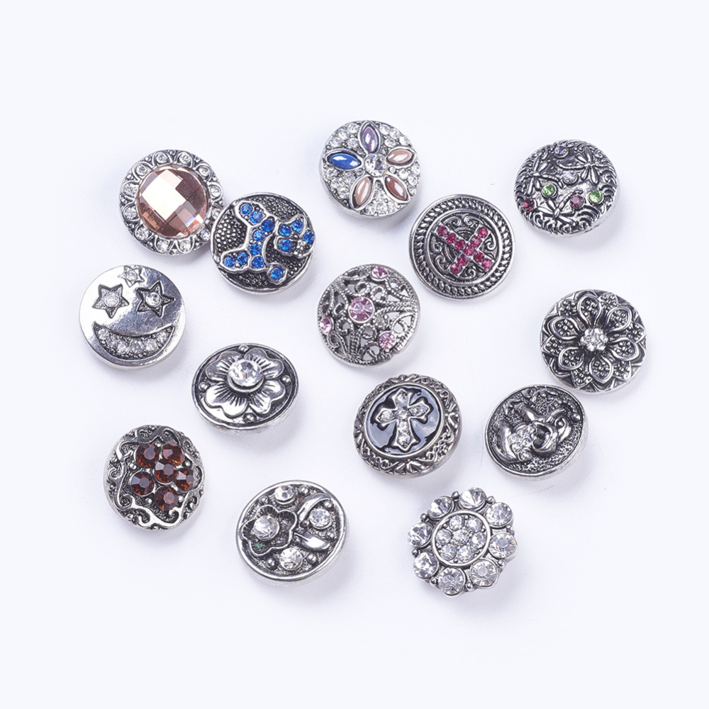 PandaHall Mixed Flat Round Alloy Rhinestone Jewelry Snap Buttons, Mixed Metal Color, Lead Free & Nickel Free & Cadmium Free, Mixed Color...