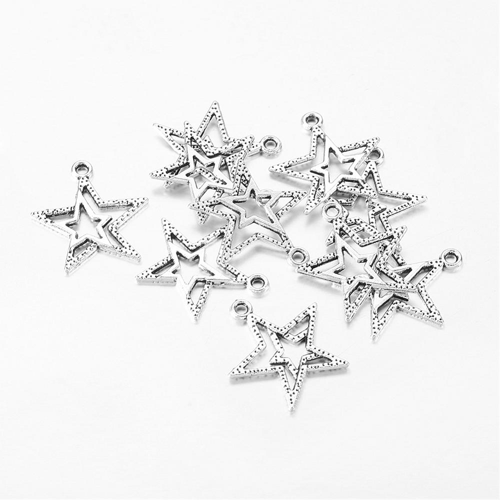 PandaHall Antique Silver Tibetan Style Star Pendant, Lead Free and Cadmium Free, about 23mm long, 20.5mm wide, 2mm thick, hole: 1.5mm Alloy...