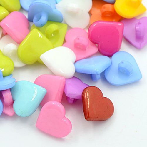 PandaHall Acrylic Shank Buttons, Lovely Heart Button for Costume Design, 1-Hole, Dyed, Mixed Color, 12x12x2mm, Hole: 3mm Acrylic Heart...