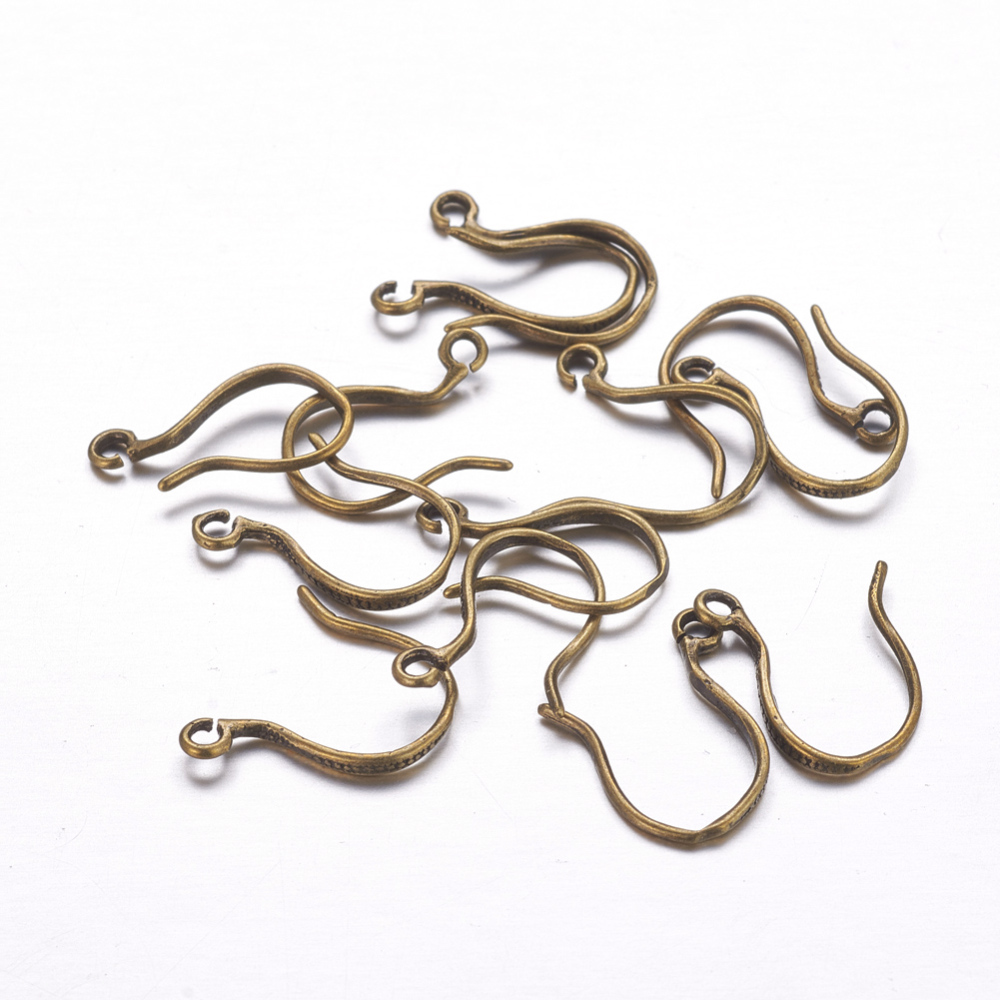 PandaHall Brass Earring Hooks, Nickle Free, Antique Bronze, 15x10x1.5mm, Hole: 1mm Brass