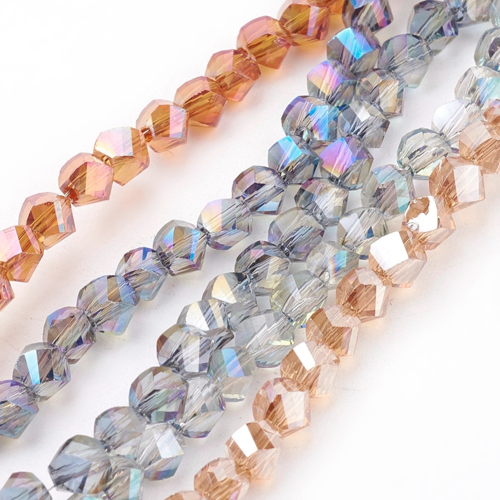 PandaHall Electroplated Glass Bead Strands, Rainbow Plated, Faceted, Twist, Mixed Color, 4x4x4mm; Hole: 1mm, about 100pcs/strand, 14" Twist...