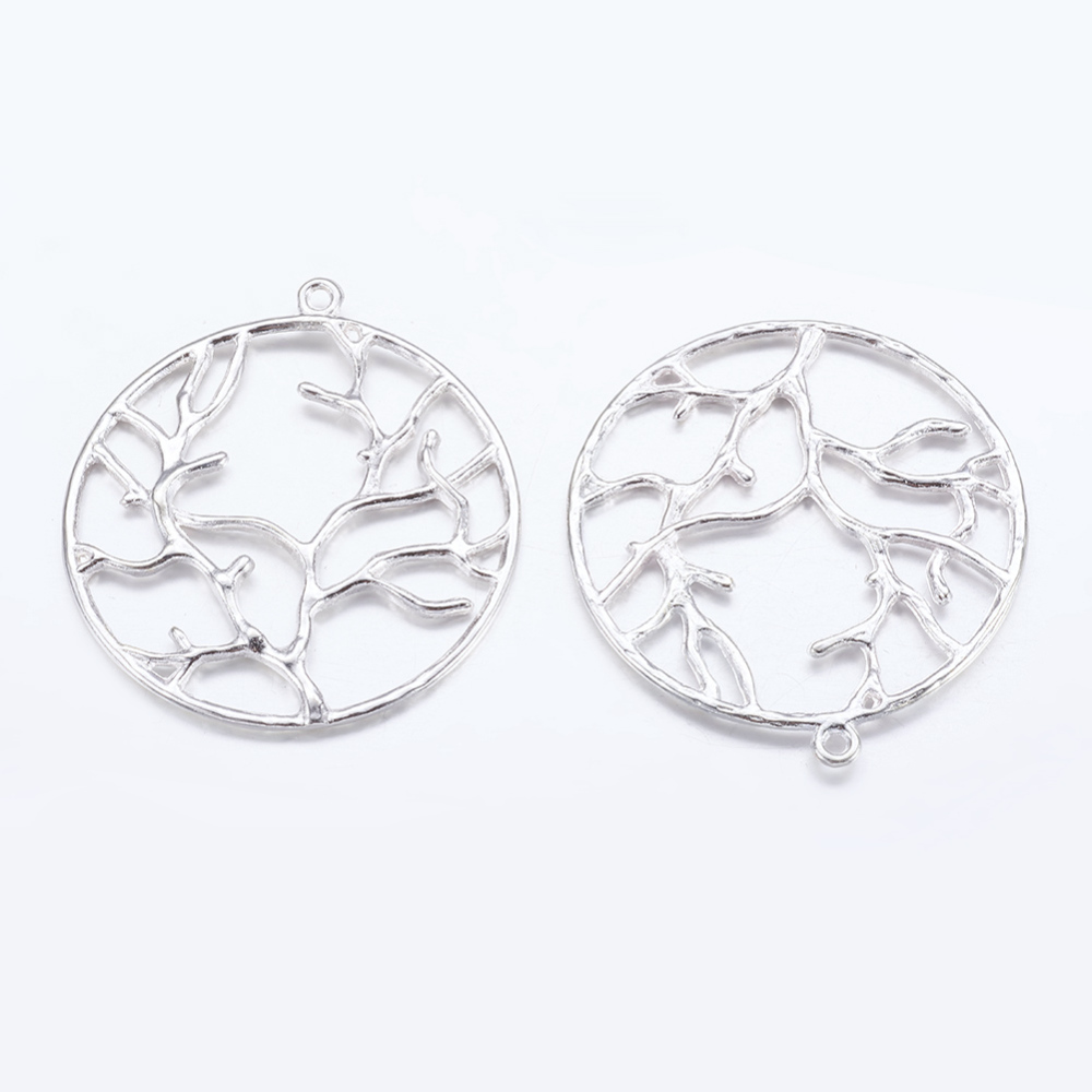 PandaHall Antique Alloy Pendants, Fashion DIY Round Pendant for Necklace, Tree of Life Charm, Silver, Lead Free & Cadmium Free & Nickel Free...