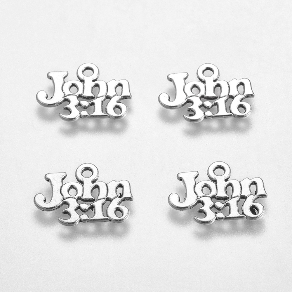PandaHall Alloy John 3:16 Religious Pendants, Cadmium Free & Lead Free, Antique Silver, 12x18x1mm, Hole: 2mm Alloy Word