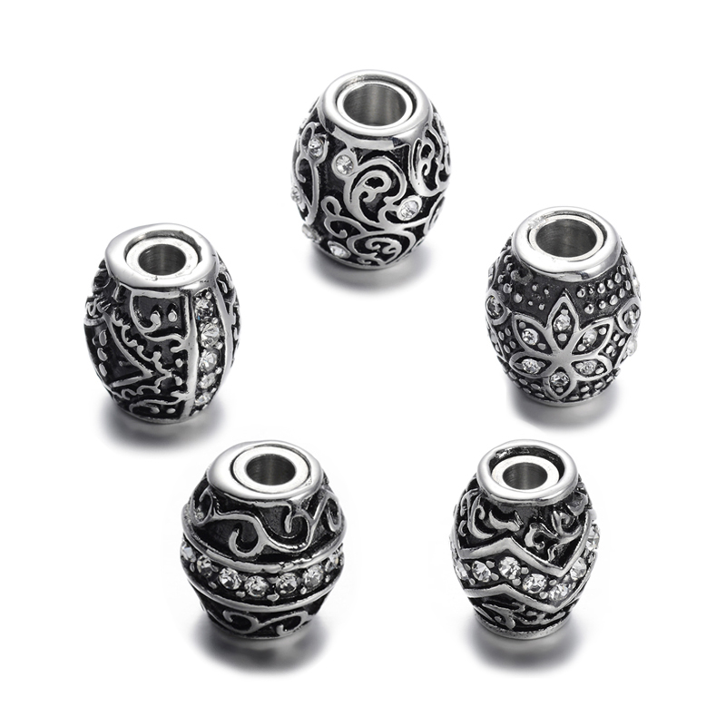 PandaHall Mixed Shape Retro Carve 304 Stainless Steel Rhinestone Barrel Magnetic Clasps, Antique Silver, Crystal, 12~13x10.5~11mm, Hole...