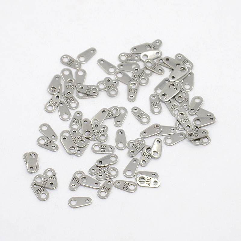 PandaHall 316 Stainless Steel Chain Tabs, Stainless Steel Color, 7.5x4x0.8mm Stainless Steel