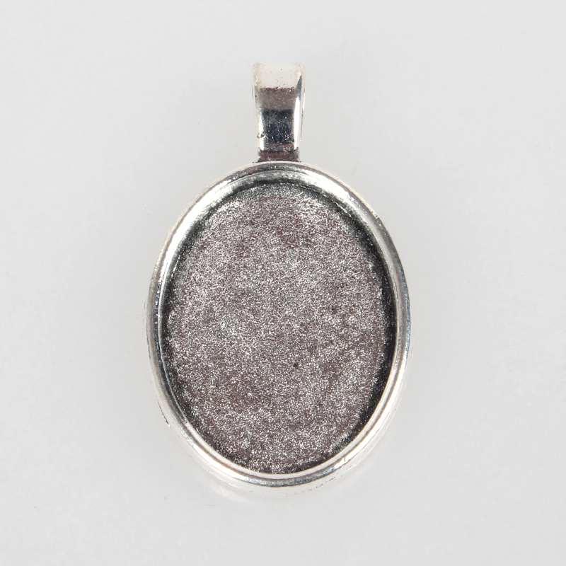 PandaHall Vintage Tibetan Style Alloy Pendant Cabochon Bezel Settings, Antique Silver, Oval Tray: 18x25mm; 37x21x3mm, Hole: 4x7mm Alloy Oval
