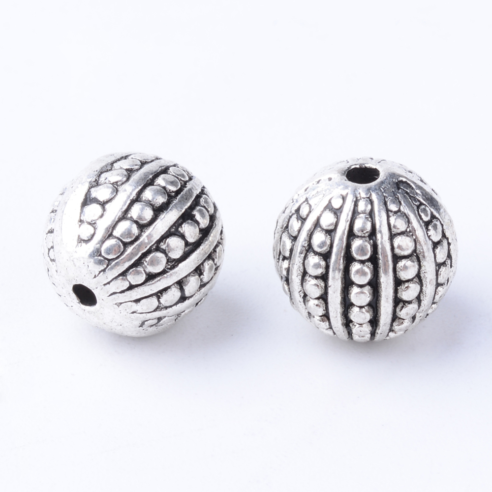 PandaHall Tibetan Style Alloy Beads, Round, Cadmium Free & Nickel Free & Lead Free, Antique Silver, 10.5~11x10mm, Hole: 1.5mm; about...