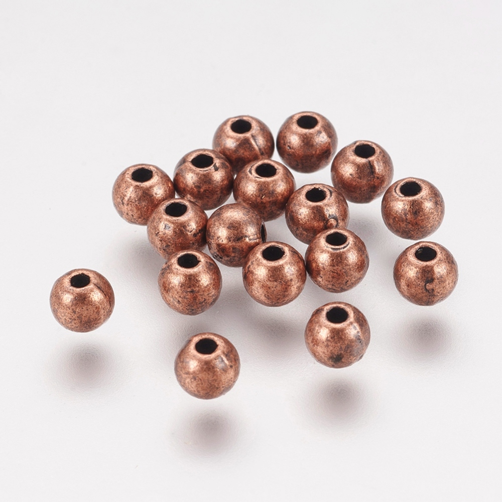 PandaHall Tibetan Style Spacer Beads, Lead Free & Nickel Free & Cadmium Free, Round, Red Copper Color, Size: about 4mm in diameter, hole...