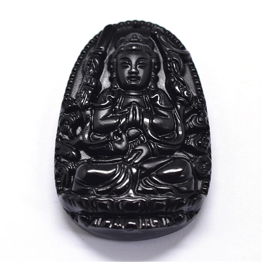 PandaHall Natural Obsidian Carven Pendants, Guardian, Black, 53.5x34x11mm, Hole: 1mm Obsidian Human Black