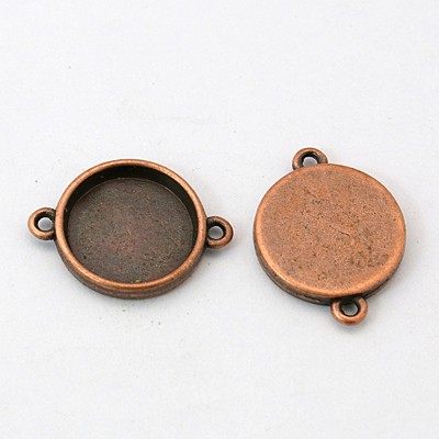 PandaHall Tibetan Style Connector Cabochon Setting, Lead Free & Cadmium Free & Nickel Free, Flat Round, Red Copper, Tray: 15mm; 25x18x3mm...