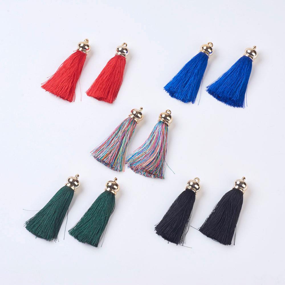 PandaHall Polyester Tassel Pendants, with Acrylic Findings, Big Pendants, Mixed Color, 75~80x15.5mm, Hole: 3mm Polyester Multicolor