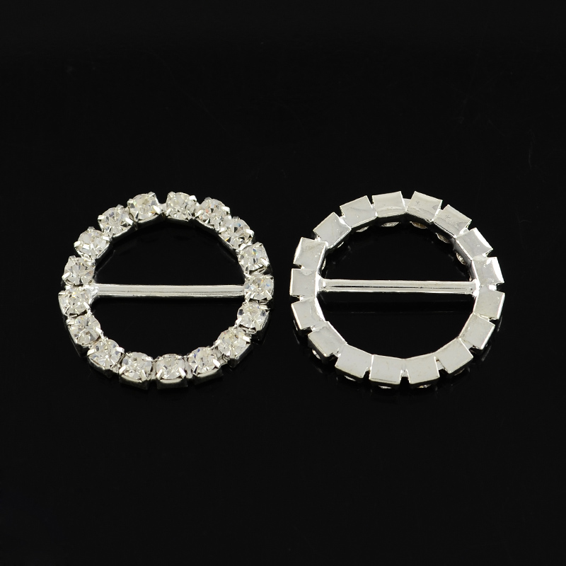 PandaHall Shining Wedding Invitation Ribbon Buckles, Brass Grade A Rhinestone Garment, Dress Slide Buckles, Ring, Silver, Crystal, 21x3mm...