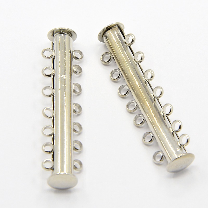 PandaHall 7-strands Brass Magnetic Slide Lock Clasps, 14 Holes, for Multi-strand Jewelry,Platinum,40.00x10.00mm, Hole: 1.50mm Brass