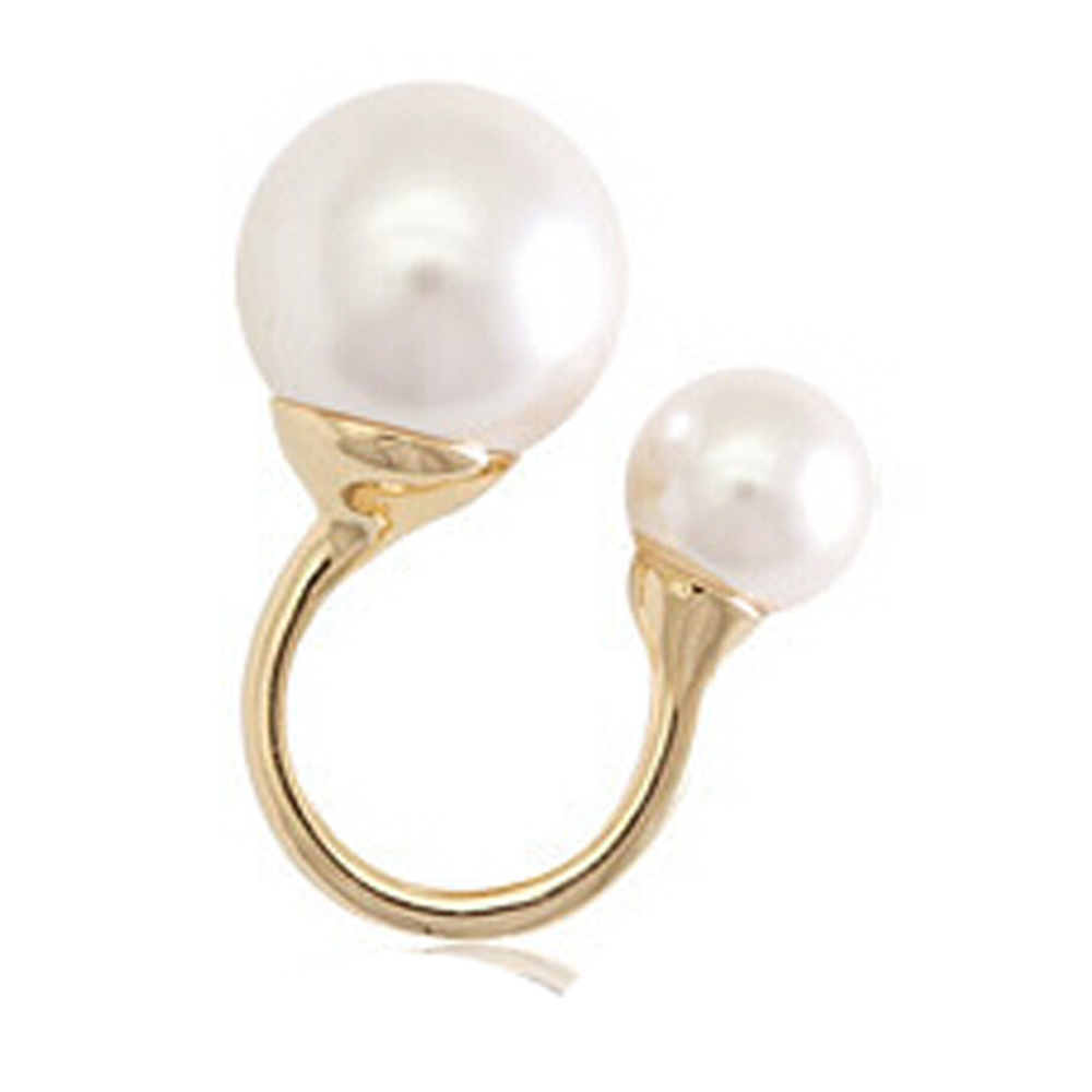 PandaHall 18K Real Gold Plated Brass Pearl Cuff Rings, Size 4, White, 15.25mm Pearl White