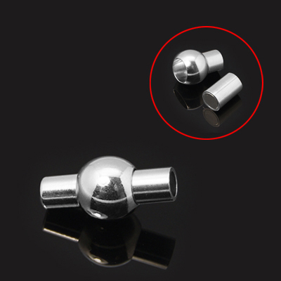 PandaHall Brass Magnetic Clasps, Nickel Free, Oval, Silver, 13x6mm, Hole: 2mm Brass Oval