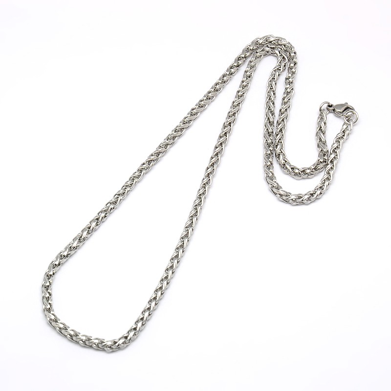 PandaHall 304 Stainless Steel Wheat Chain Necklace Makings, Stainless Steel Color, 19.88"(50.5cm); 4mm Stainless Steel