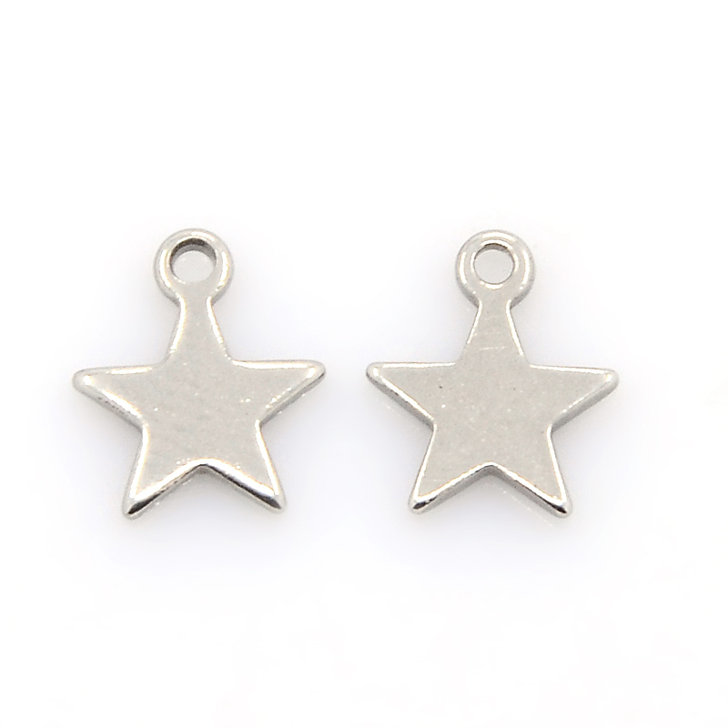 PandaHall 304 Stainless Steel Charms, Star Pendants, Stainless Steel Color, 10x9x1mm, Hole: 1mm Stainless Steel Star