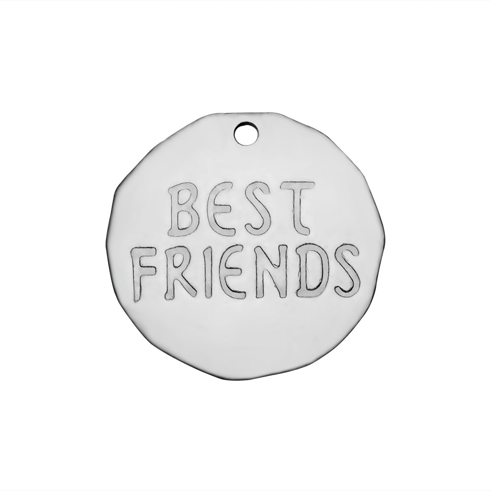 PandaHall 304 Stainless Steel Pendants, Flat Round with Word Best Friends, Stainless Steel Color, 20x1.2mm, Hole: 1.5mm Stainless Steel Flat...