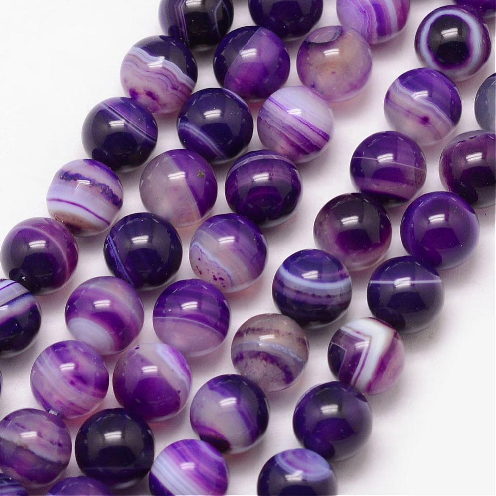 PandaHall Natural Striped Agate/Banded Agate Bead Strands, Round, Grade A, Dyed & Heated, Indigo, 10mm, Hole: 1mm; about 37pcs/strand, 15"...