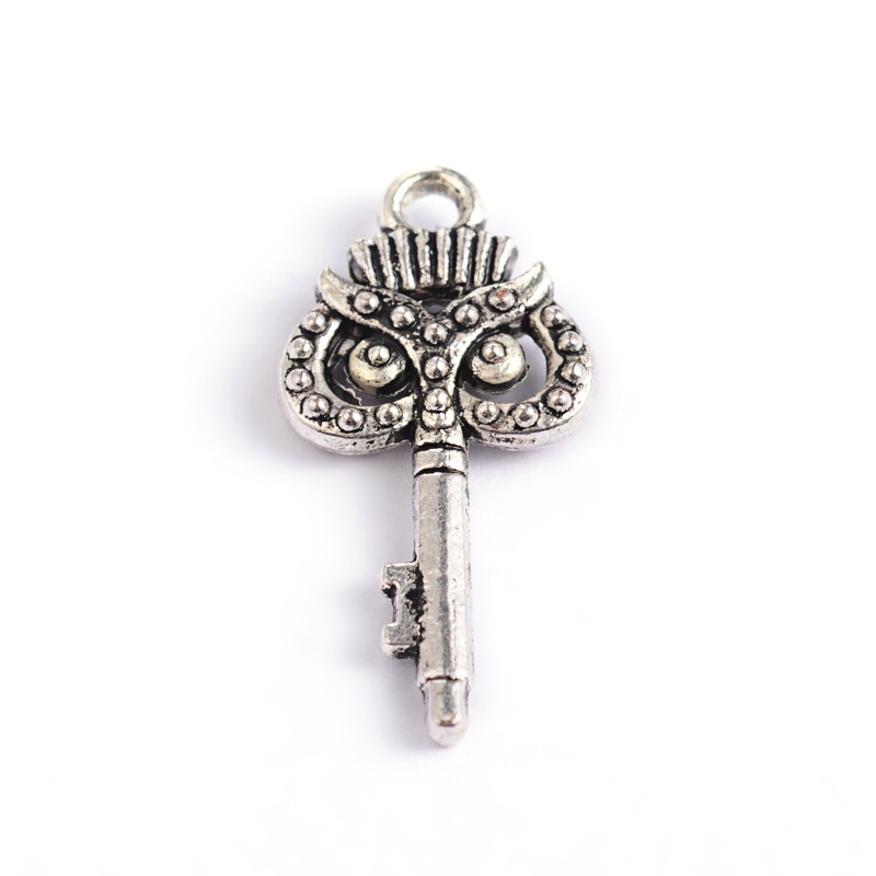 PandaHall Tibetan Style Alloy Owl Key Pendants, Lead Free & Cadmium Free, Antique Silver, 21x10x3mm, Hole: 2mm Alloy Key