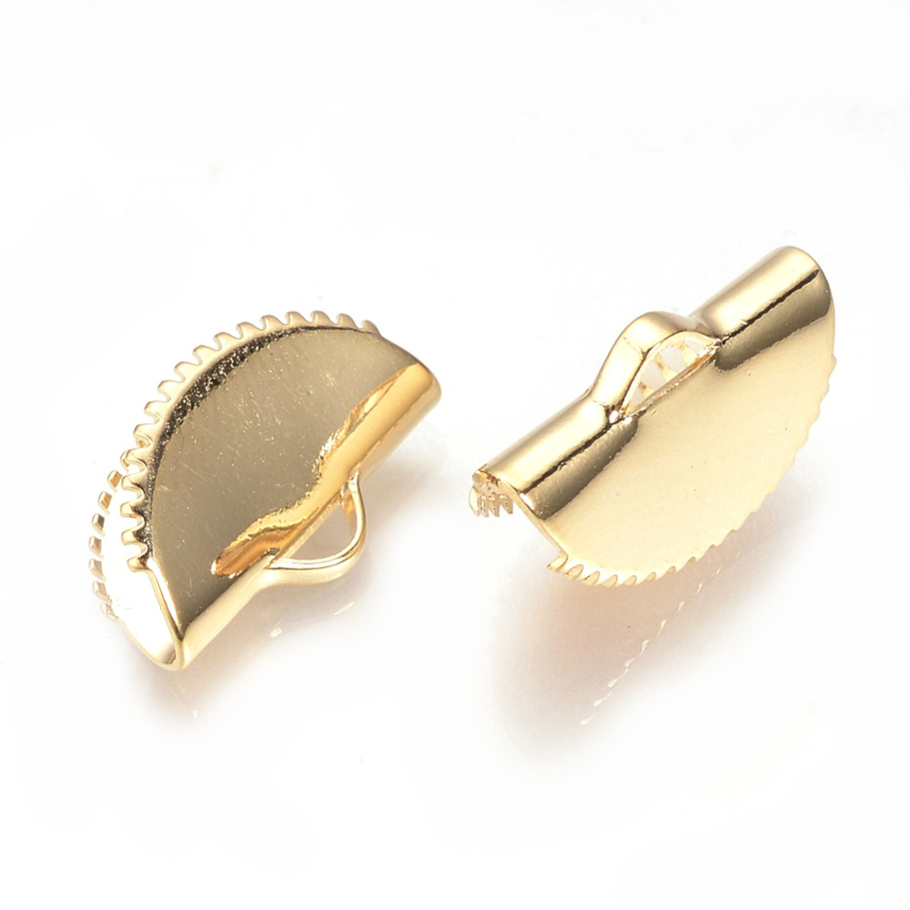 PandaHall Brass Ribbon Ends, Real Gold Plated, 9x15x7mm, Hole: 1mm Brass