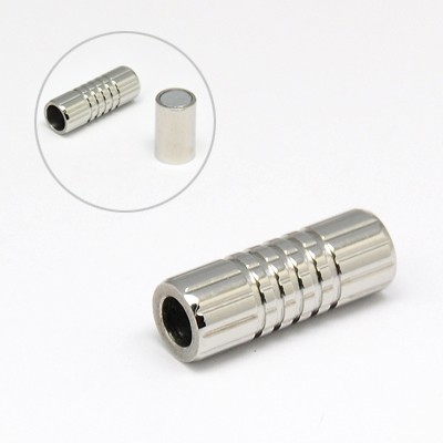 PandaHall 304 Stainless Steel Magnetic Clasps, Column, Stainless Steel Color, 20x9mm, Hole: 6mm Stainless Steel Column