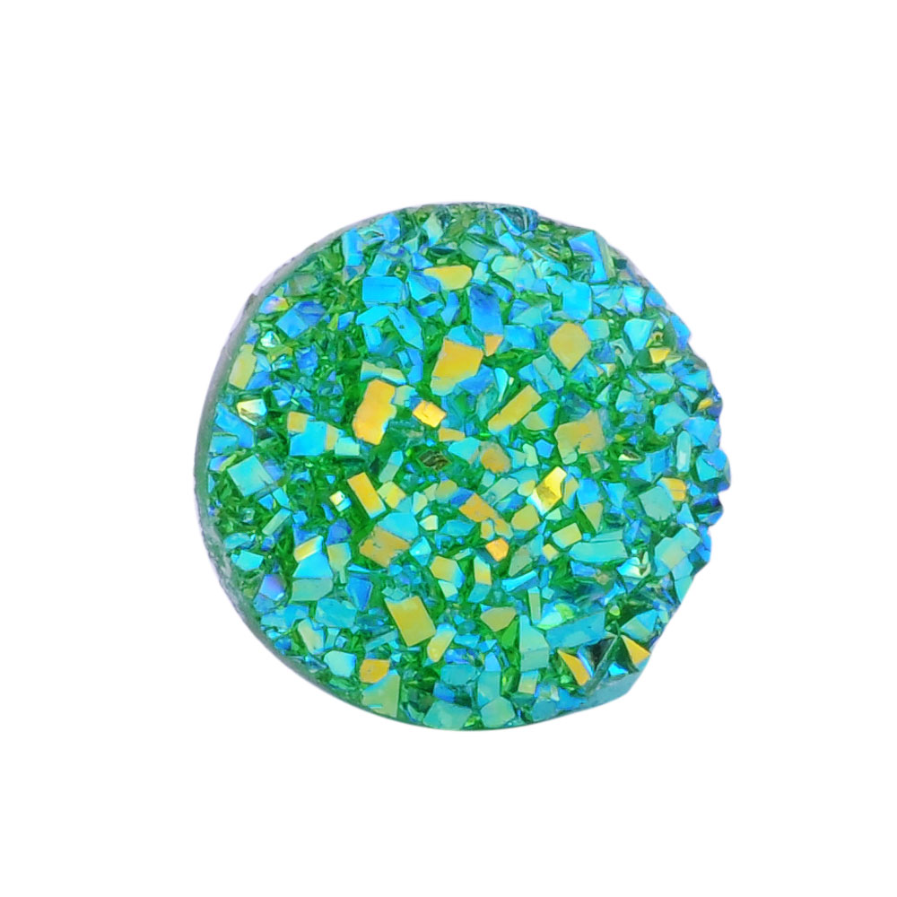 PandaHall Resin Cabochons, Imitation Druzy Agate, Flat Round, AB Color Plated, SeaGreen, 12x3mm Resin Flat Round Green