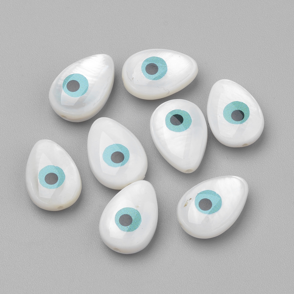 PandaHall Freshwater Shell Beads, Drop with Evil Eye, Ivory, 13x9x5mm, Hole: 1mm Freshwater Shell Drop Ivory
