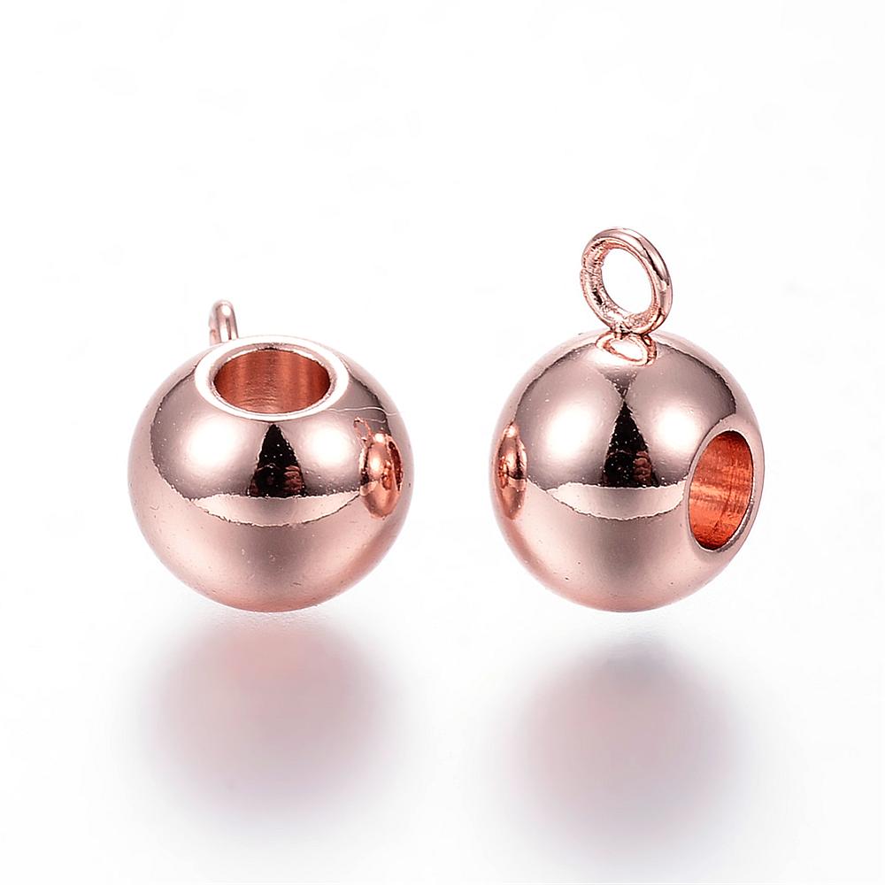 PandaHall 304 Stainless Steel Hanger Links, Round Bail Beads, Rose Gold, 11x6x8mm, Hole: 2mm Stainless Steel Round