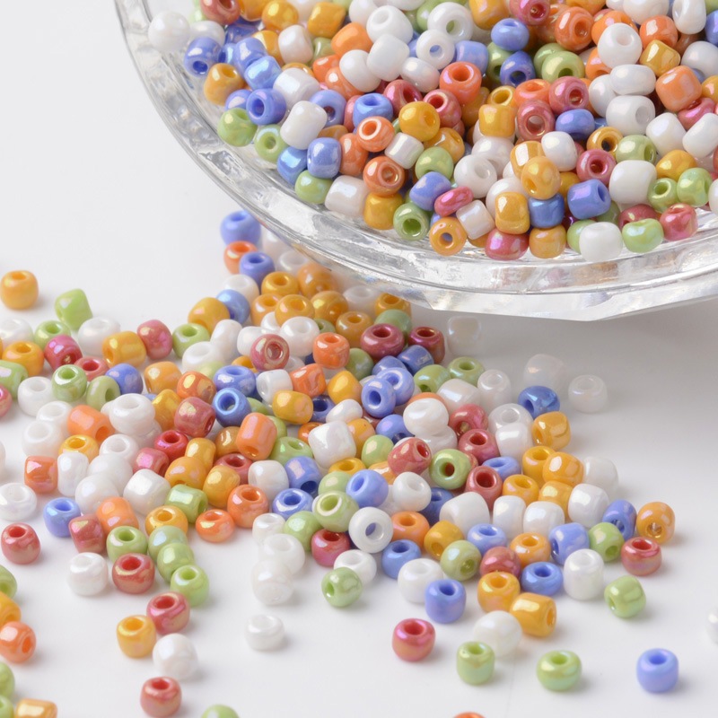 PandaHall 8/0 Opaque Colors Rainbow Plated Round Glass Seed Beads, Mixed Color, 2.5~3.5x2~2.5mm, Hole: 0.8~1mm; about 12100pcs/450g Glass...