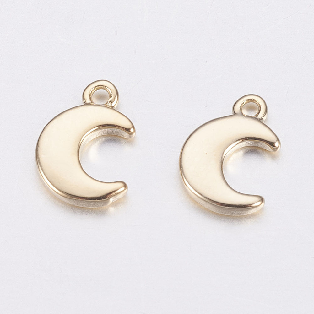 PandaHall Long-Lasting Plated Brass Charms, Moon, Real 18K Gold Plated, 7.5x5x1mm, Hole: 1mm Brass Moon