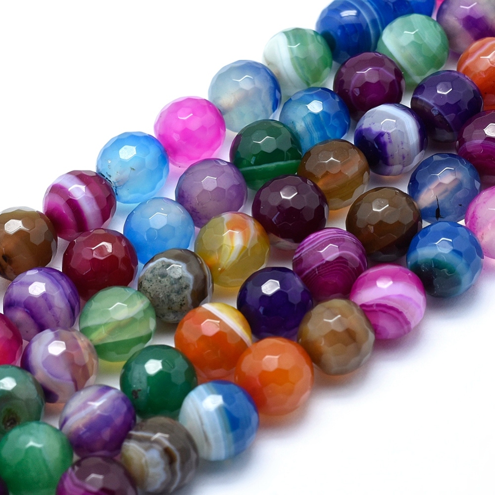 PandaHall Natural Agate Beads, Dyed, Faceted Round, Mixed Color, 14mm, Hole: 2mm; about 28pcs/strand, 15.1:(38.5cm) Natural Agate Round...