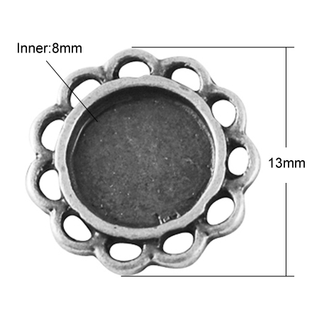 PandaHall Alloy Cabochon Connector Settings, Lead Free & Nickel Free, Flat Round, Antique Silver, 13x2mm; Tray: 8mm Alloy Flat Round